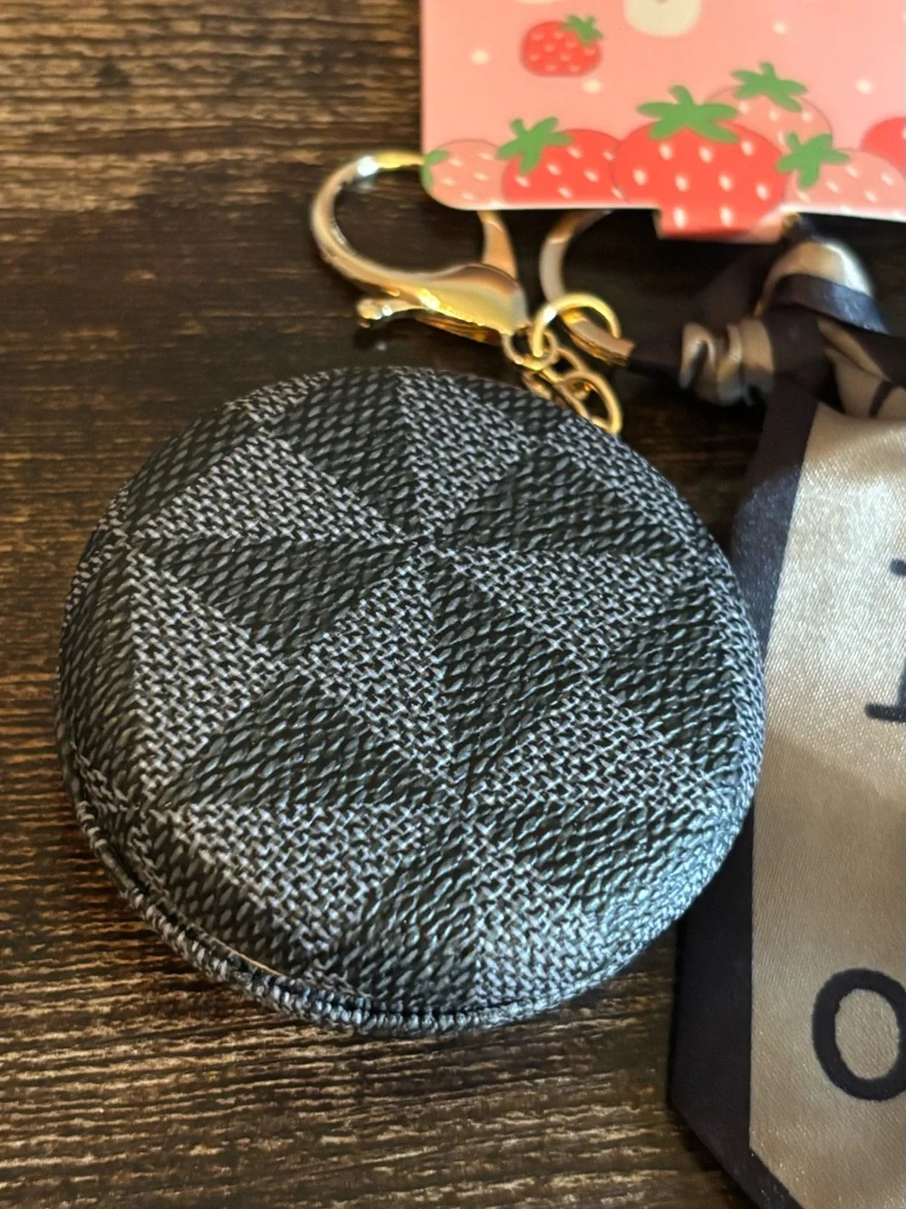 Portable Grey/Black Compact Double Sided Mirror Keychain w/ Ribbon- S/H Discount